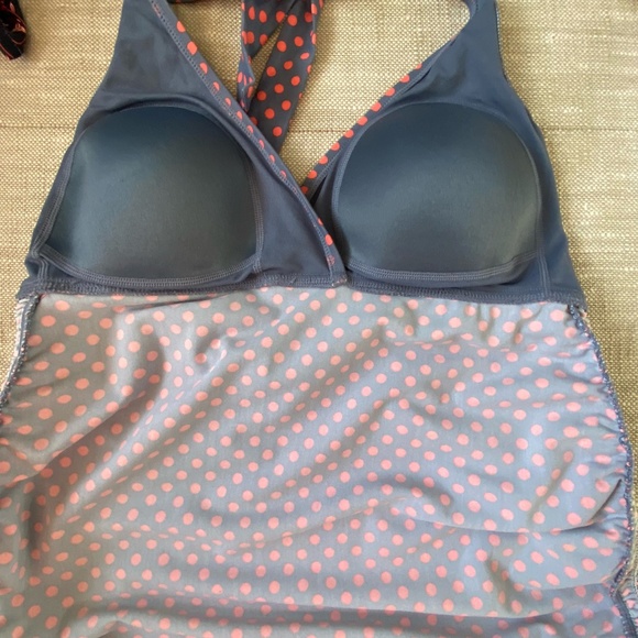 Beach Bump Maternity Grey/Coral Polka Dot Padded Bra High Rise Beach Swimsuit-Lg - Picture 8 of 15